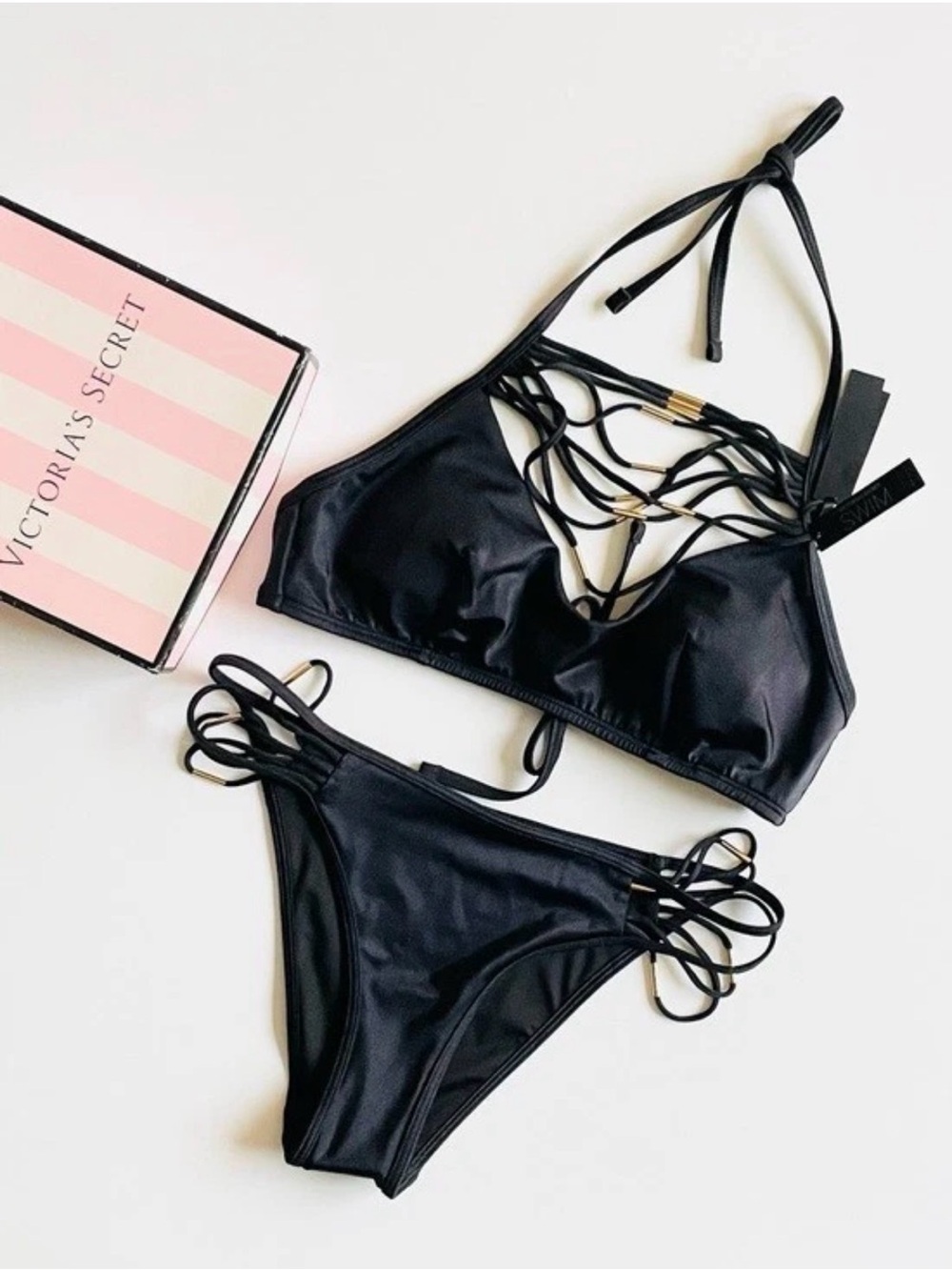 Victoria’s Secret XL black gold swim bikini set top bottoms